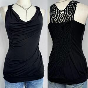 bebe Y2K 00s Black Draped Tank Top Lace Indie Sleaze Size Medium